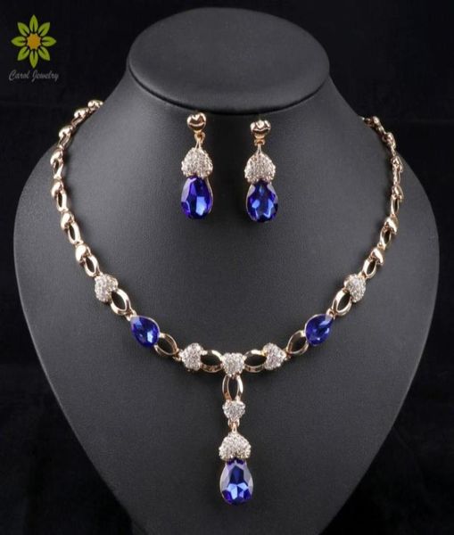 

new arrival african wedding jewelry set gold plated women dress accessories blue crystal necklace earrings sets99660086485088, Silver