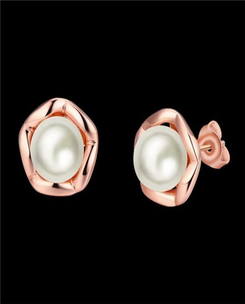 

2016 new design real 18k rose gold plated pearl stud earrings fashion jewelry wedding gift for woman 5967927, Golden;silver
