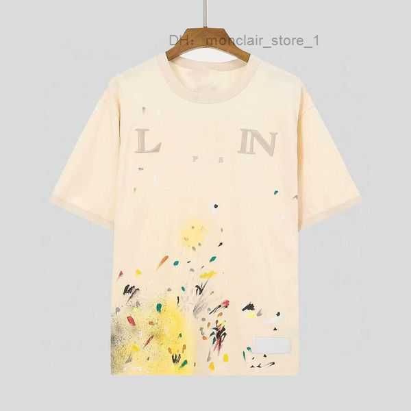 

2023 designer luxury classic hand painted graffiti speckled short sleeve t-shirt for men and women trendy loose comfortable lanvin 5 j9xq, White;black