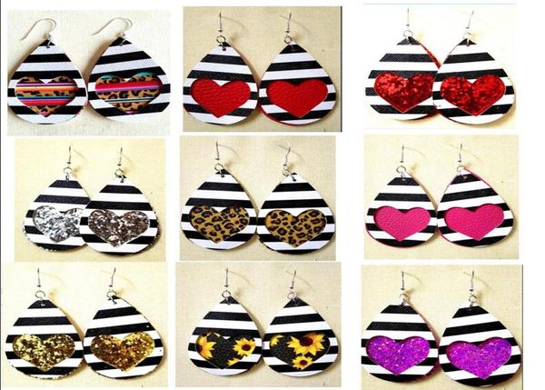 

30pairs new simple water drop teardrop pu leather earrings for women6249941, Silver