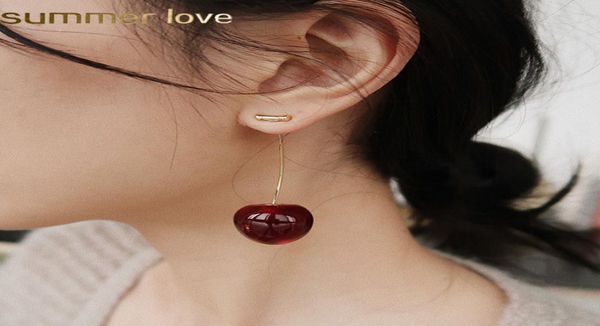 

unique design sweet fruit 3d red cherry resin pendant earring for women gold alloy fashion drop earrings3312011, Silver