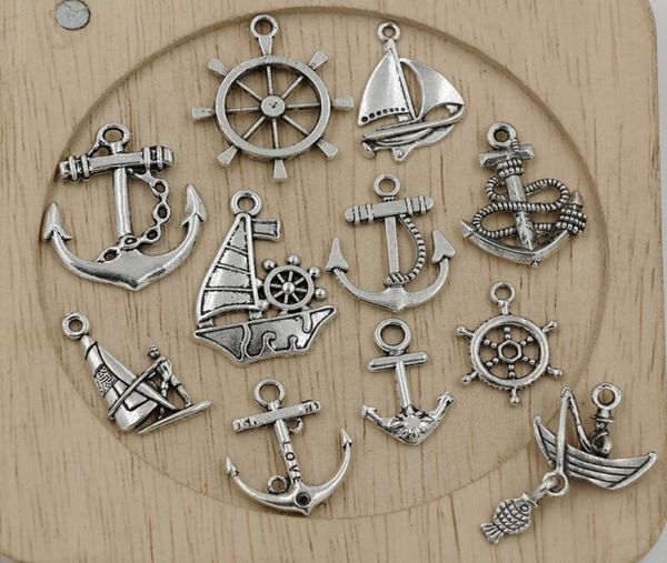 

sell 110pcs tibetan silver mixed sailing anchor rudder charm pendant jewelry diy 11 style 3506148758, Bronze;silver