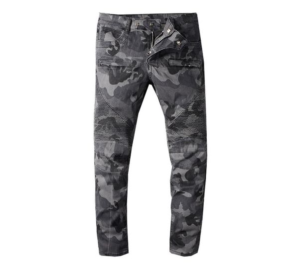 

unique mens distressed ripped biker jeans slim fit motorcycle denim for men fashion designer pleated panelled zipper hip hop pants9682635, Blue