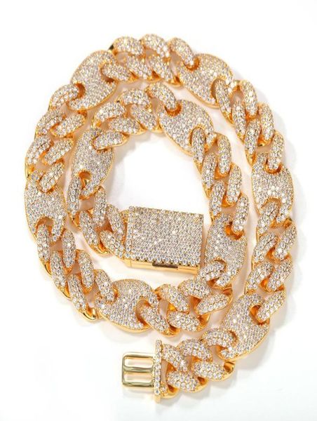 

16mm mens hip hop iced out cubic zirconia coffee bean cuban link chain choker necklace bracelet full diamond rapper chains jewelry2764610, Silver