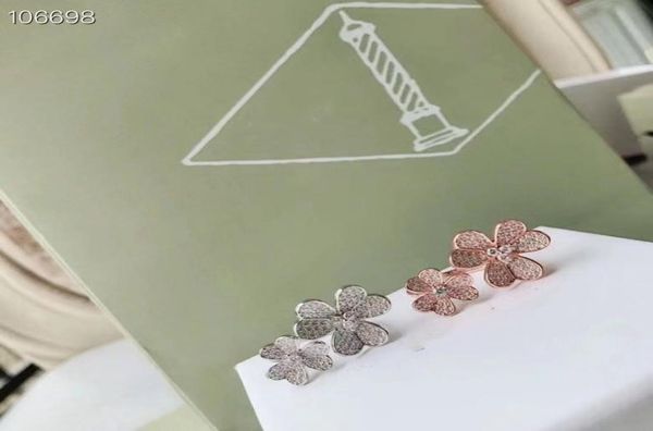 

luxury brand designer s925 sterling silver ring with full crystal three leaf clover flower charm open for women jewelry2892734