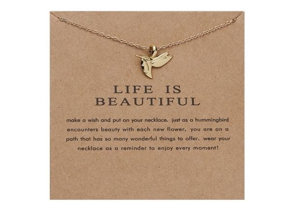 

life is beautiful hummingbird necklace personality insect clavicle chain card necklace1975975, Silver