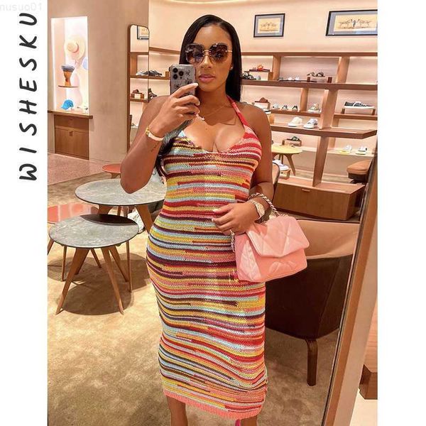 

urban dresses striped print lace up backless maxi dress women sleeveless slim fit long sundress 2023 summer boho fairy birthday clothes l230, White;black