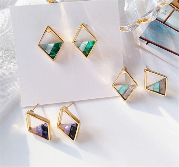 

contracted lozenge color contrast color earrings female fashion lady geometric hollow out the triangle stud earrings earrings8327764, Golden;silver