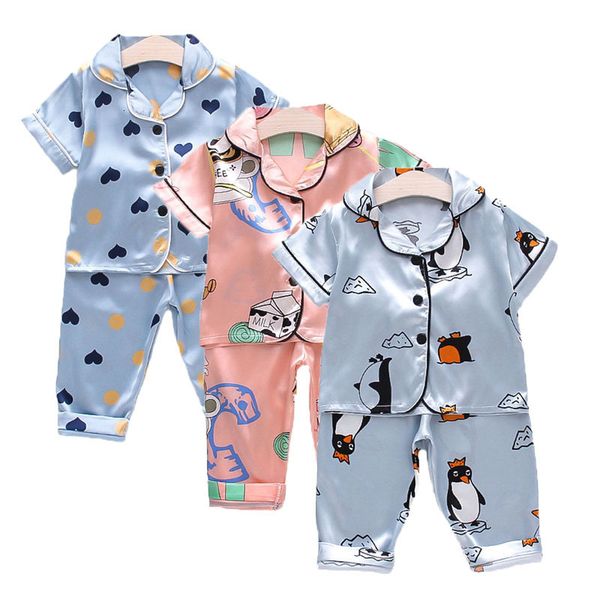 

pajamas toddler baby girls pajamas kids sleepwear boys cartoon clothing set summer soft short sleeve nightgown pyjamas for 1-5 year old 2307, Blue;red