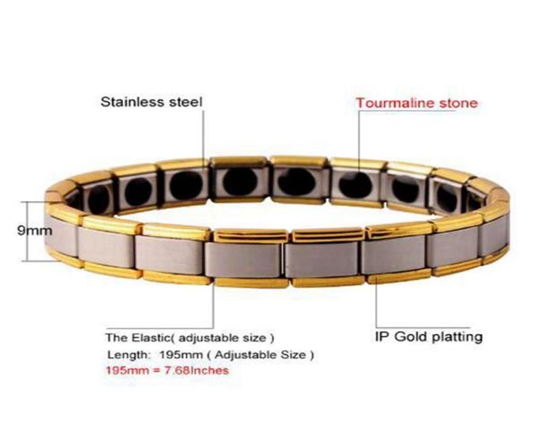 

316l titanium health care therapy bracelet magnetic relief energy men women bracelets for lovers6359272, Golden;silver