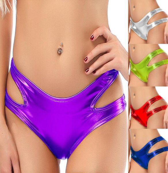 

women039s panties brief thong hollow out wet look pu leather pvc kinky 10 colors3969939, Black;pink