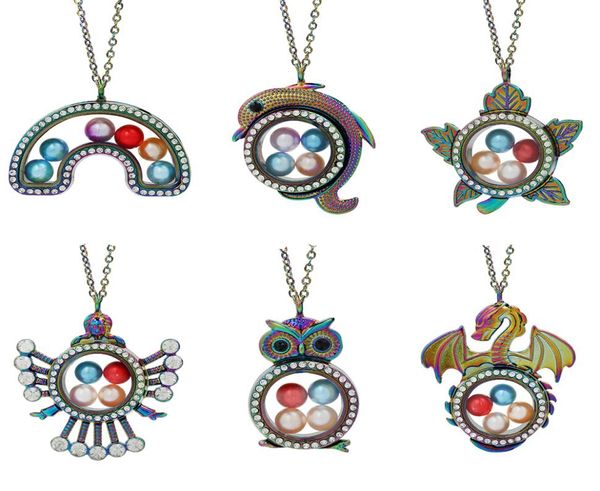 

magnetic muticolor angel dragon dolphin glass living memory locket pendant pearl cage floating charms pendant necklace with steel 8472056, Silver