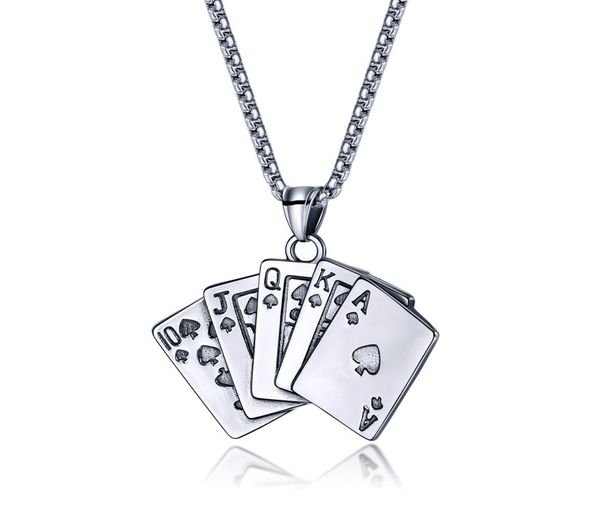 

poker playing card charms necklace in stainless steel personalized deck of cards necklace initial necklace royal flush poker9859993, Silver
