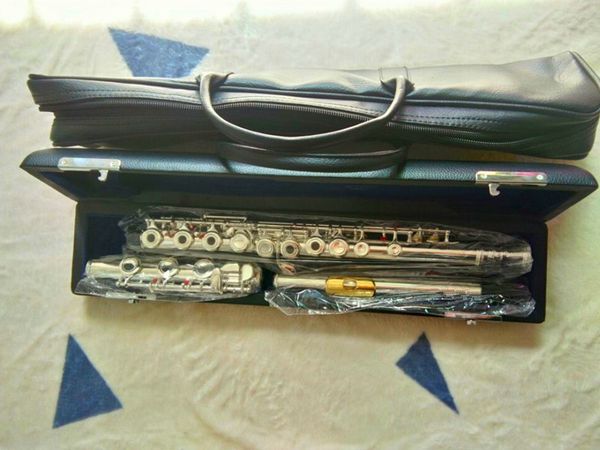 

new arrival professional flute music instrument 17 e-key silver plated body c tune open close commonly used flute gold lip mouthpiece ship