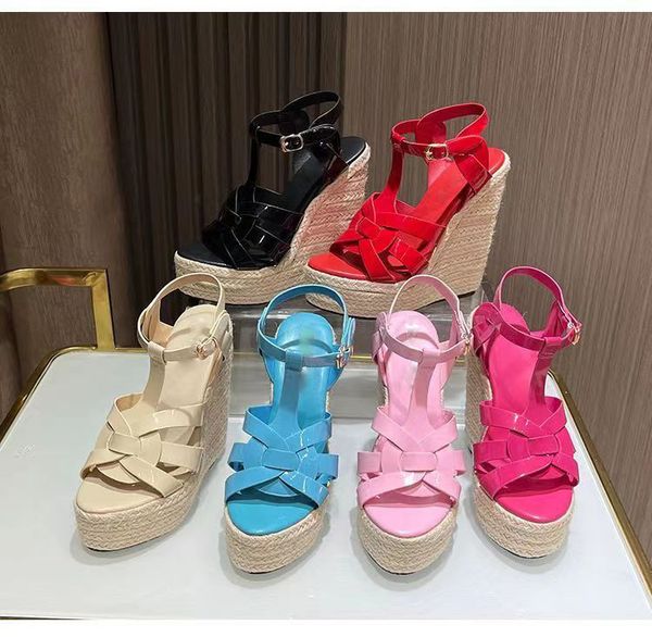 

slope heel super high sandals summer new straw waterproof platform fashion thick bottom sandals open toe roman shoes wedding height increasi, Black