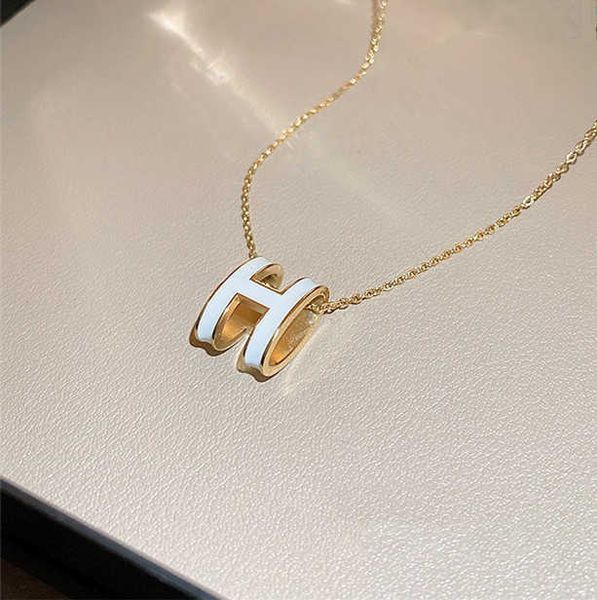 

korean version niche high-end sense h-letter drop gel pendant net red light luxury simple and versatile necklace jewelry, Silver