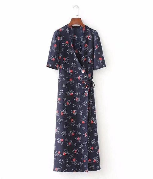 

party dresses women floral printed summer warp dress vneck vintage laceup bodycon female beach rouje9721058, White;black
