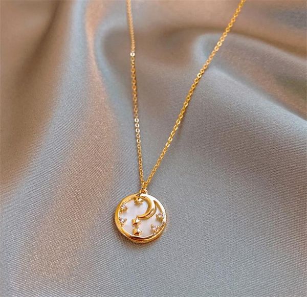 

pendant necklaces 2021 fashion star and moon necklace female round clavicle chain neck luxurious jewelry gifts4926708, Silver