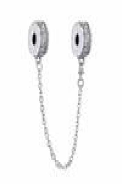 

925 sterling silver shining elegance clip safety chain with clear pave cz charm fits european jewelry bead bracelets6961433, Black