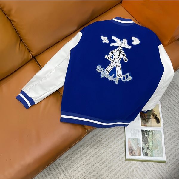 

23ss men designers baseball jacket robot wool applique embroidery watercolor lapel neck paris streetwear m-2xl, Black;brown