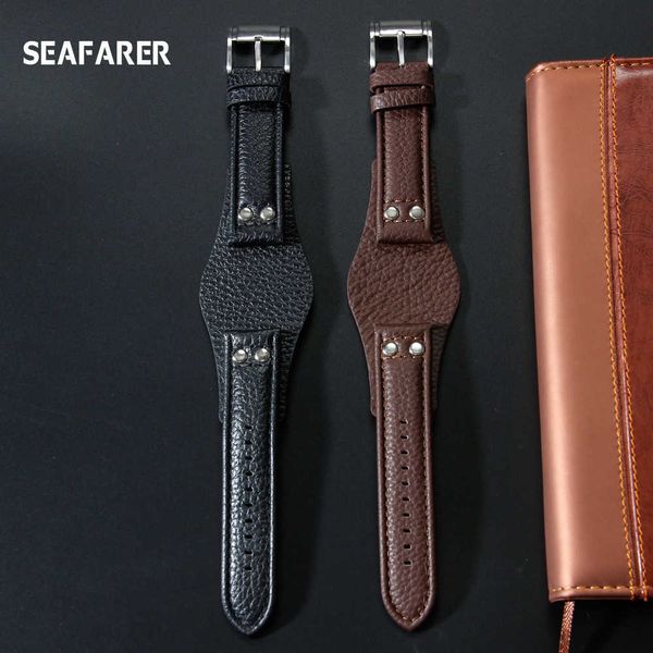 

genuine leather watchband 22mm strap with mat for fossil ch2891 ch3051 ch2564 ch2565 watch band handmade mens leather bracelet, Black;brown