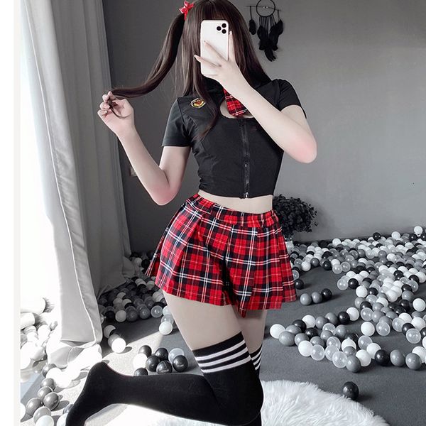 

pyjamas jk role-playing tatars japanese female student pornographic uniform underwear suit embroidery pleated role-playing costume 230710, Red;black
