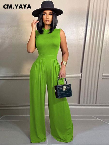 

parkas cm.yaya elegant women loose wide leg pants and sleeveless bodysuit matching two 2 piece set orange fashion outfits tracksuit, Black