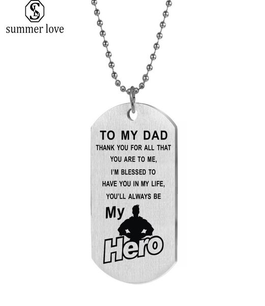 

stainless steel dog tag necklaces to my dadyou will always be my hero pendant chain necklace men daddy father039s day presents4233366, Silver