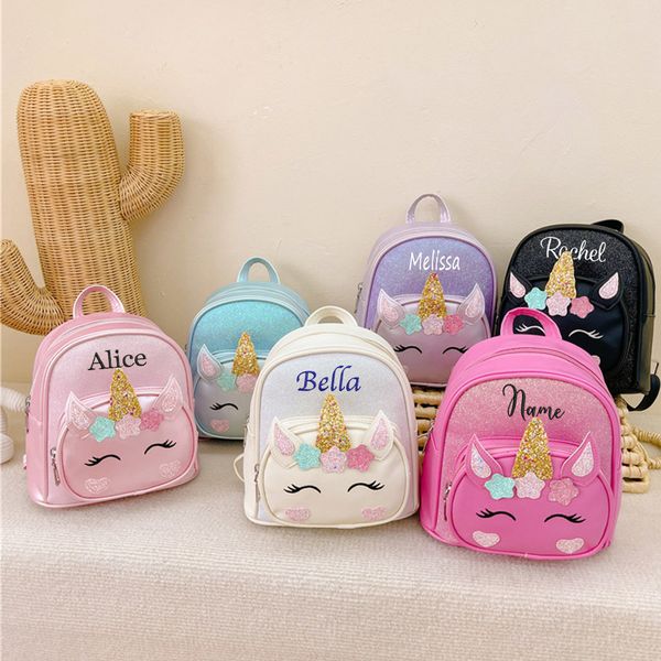 

school bags cute cartoon children girls backpack pu outdoor travel light personalized embroidery name kids gift bag 230710
