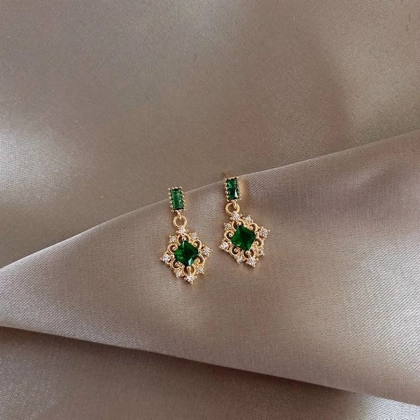 

stud neoclassical fashion geometric compact zircon green crystal earrings luxury designer elegance feminine jewelry 230710, Golden;silver