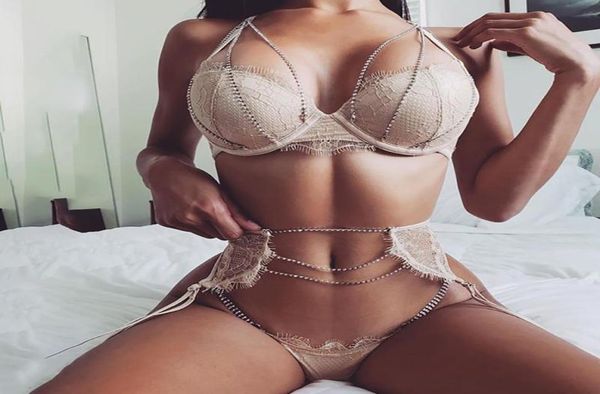 

bras sets lace lingerie set fashion push up two hookandeye underwire bra and chain briefs skirt sexy3431627, Red;black