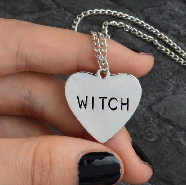 

witch heart engraved necklace gothic witchcraft wiccan halloween goth jewelry women girl necklace fashion gifts for witches wholes3031448, Silver