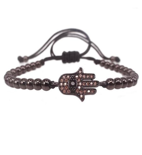 

charm bracelets fashion men hamsa braceletblack round beads pave setting champagne cz connector braiding macrame bracelet for m3546569, Golden;silver