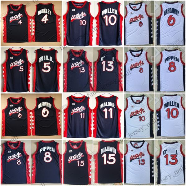 

1996 retro jersey basketball jerseys 15 olajuwon 4 barkley 5 hill 11 malone 8 pippen 6 hardaway mitchell and ness stitched shirts, Black;red