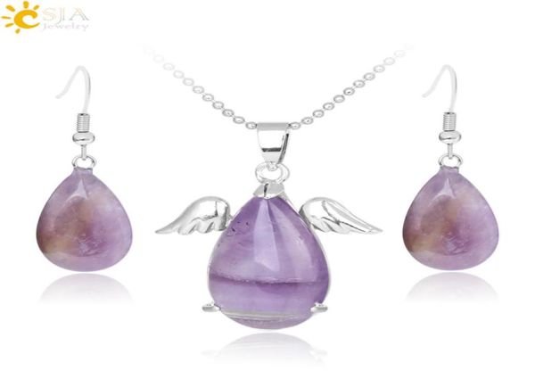 

csja angel wing water tear drop pendant charms statement necklace copper hook earrings christmas birthday easter jewelry set girls8135847, Silver