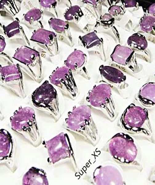 

fashion natural amethyst stone silver plated rings for women fashion bezel setting whole jewelry bulk ring lots lr022 4762046, Golden;silver