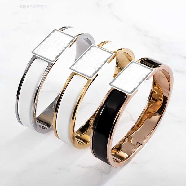 

designer bracelet luxury brand her max 12mm classic design enamel rainbow bracelet bangle titanium steel clasp snap bangles for man women je, Black