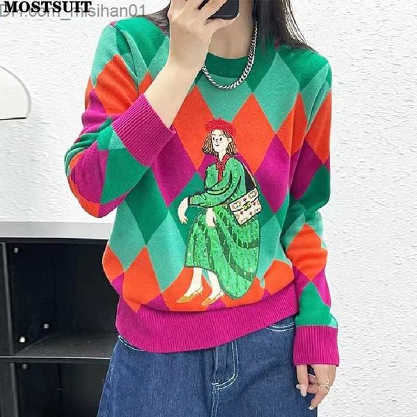 

women's sweaters sequin argyle knitted sweater drn women's fashion loose jumping long sleeve round neck women's fashion knitt, White;black