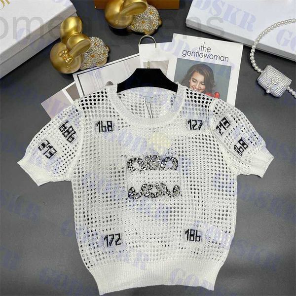 

women's t-shirt designer beaded knitted t shirt holl for women summer new short sleeve tees clothing w0wy, White