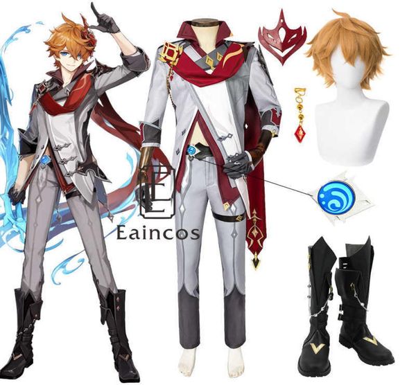 

genshin impact tartaglia cosplay costume game suit tartaglia wigs mask anime uniform halloween party outfit men costumes y09038694142, Black;red
