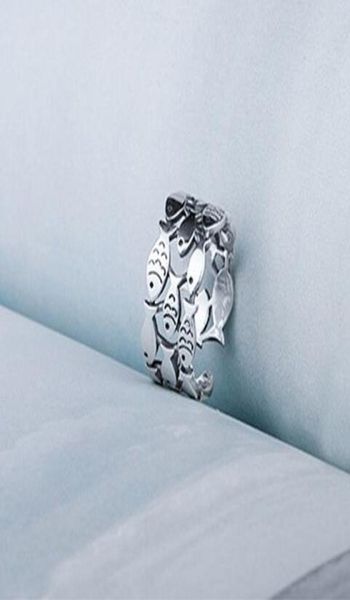 

real 925 silver fish rings for women adjustable wedding ring fashion sterlingsilverjewelry girls gift3452979, Golden;silver