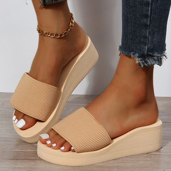

slippers jmprs knitted wedges slippers for women summer chunky platform wedge heels sandals woman light thick sole beach shoes mujer 230710, Black