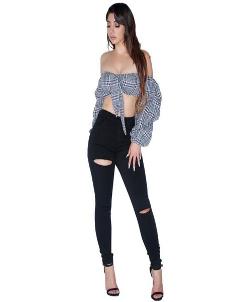 

new women slim fit jeans ripped holes girls pants stretch fabric vintage black jeans for female7317481, Blue