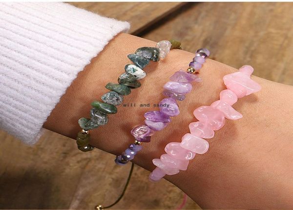 

irregular natural stone bracelet adjustable healing gravel crystal rise bead bracelets for women girls fashion jewelry will and sa4769289, Golden;silver