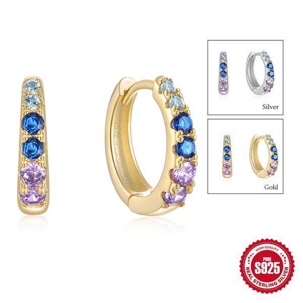 

925 sterling silver small hoop huggies earrings micro pave colored cubic zirconia women fashion earring jewelry gift, Golden;silver