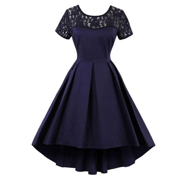 

women vintage 1950s 60s dresses elegant ball gown short sleeve female retro party midcalf solid asymmetrical dresses s to 4xl dk39473338, White;black
