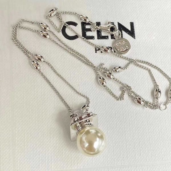 

saijia triumph triangle pearl necklace women's hollow pendant temperament net red same collar chain, Silver