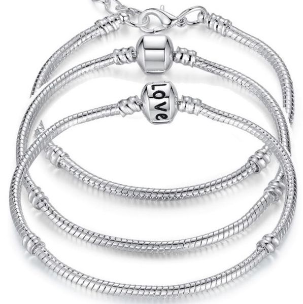 

charm bracelets 925 sterling silver 3mm chain fit charms bead bangle bracelet fashion jewelry diy gift for men women3472434, Golden;silver