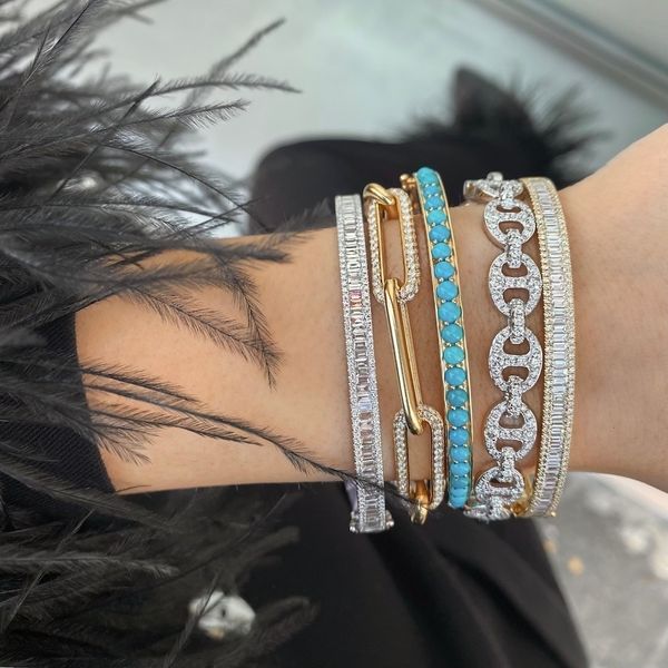 

chain fashion classic 58 60mm blue turquoise stone bracelet women s bangles gold color cuff simple 230710, Black