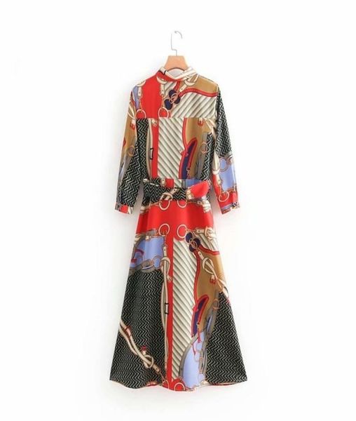 

women vintage printing shirtdress loose three quarter sleeve bow tied sashes long dress vestidos party chic dresses lj2012047954267, Black